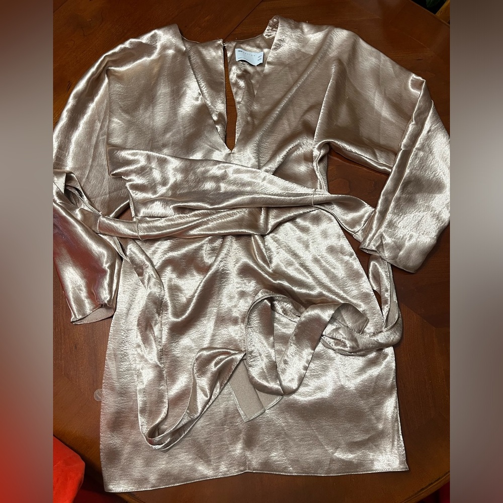 Gold mini dress.